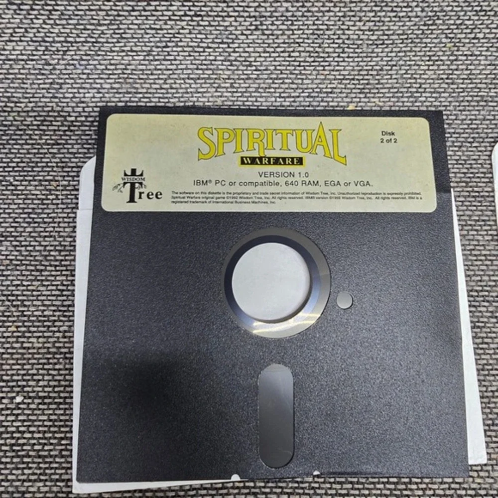 Wisdom Tree Spiritual Warfare PC Game 5.25 Floppy Disks 1992 Black Good Vintage‎